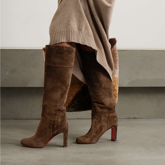NWOB Christian Louboutin Loo Botta 85 Suede Knee High Boots in Chocolate Brown - Picture 2 of 13